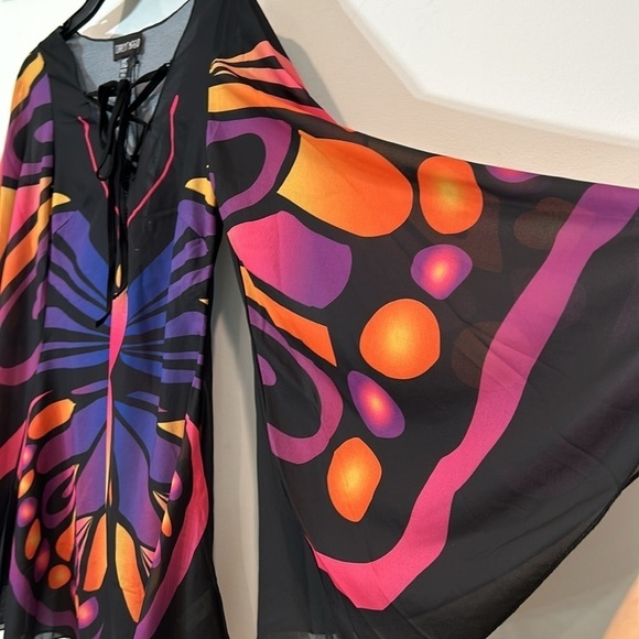 Current Mood XXS Butterfly Print Bell Sleeve Mini Dress - Multi COLOR NEW W TAG - Picture 4 of 6